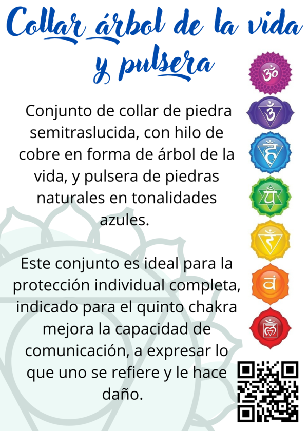 Conjunto Collar árbol de la vida + pulsera, azul. 5° chakra