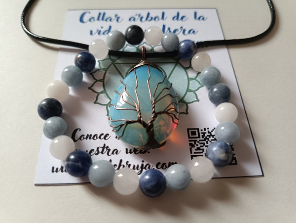 Conjunto Collar árbol de la vida + pulsera, azul. 5° chakra