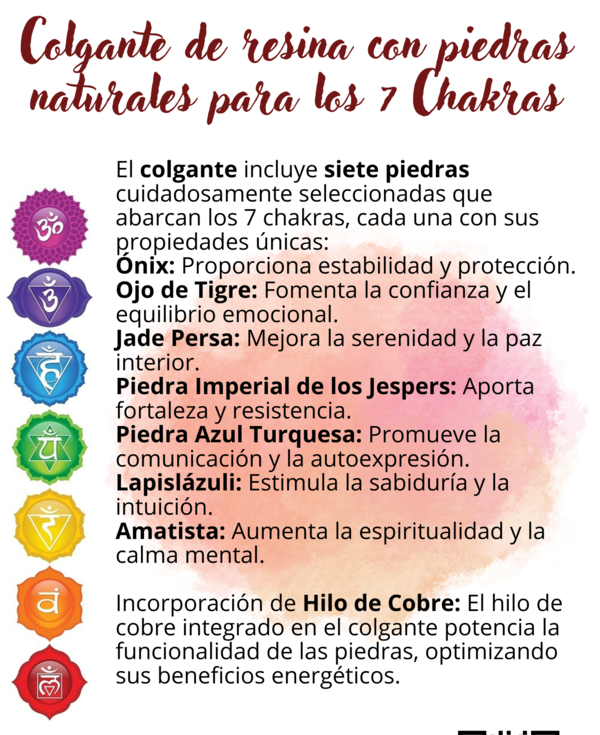 Colgante de resina con piedras naturales para los 7 Chakras, alargado.