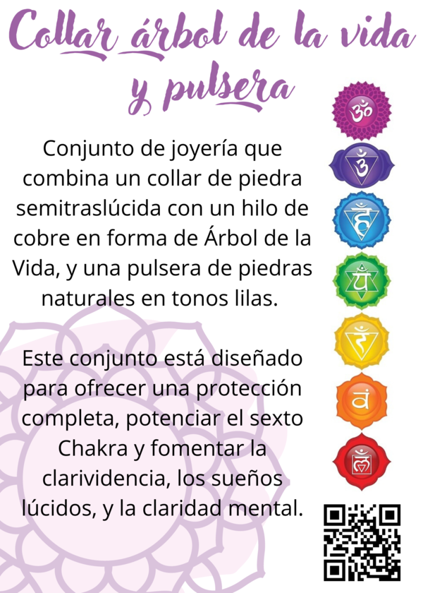 Conjunto Collar Árbol de la vida + pulsera. Sexto Chakra