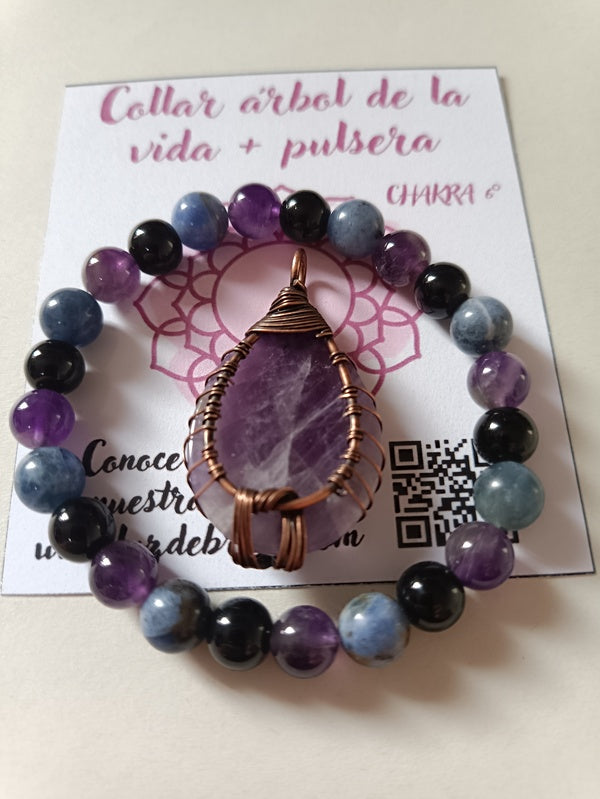 Conjunto Collar Árbol de la vida + pulsera. Sexto Chakra