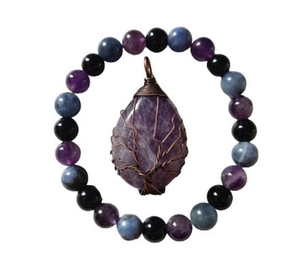 Conjunto Collar Árbol de la vida + pulsera. Sexto Chakra