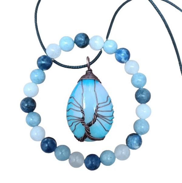 Conjunto Collar árbol de la vida + pulsera, azul. 5° chakra