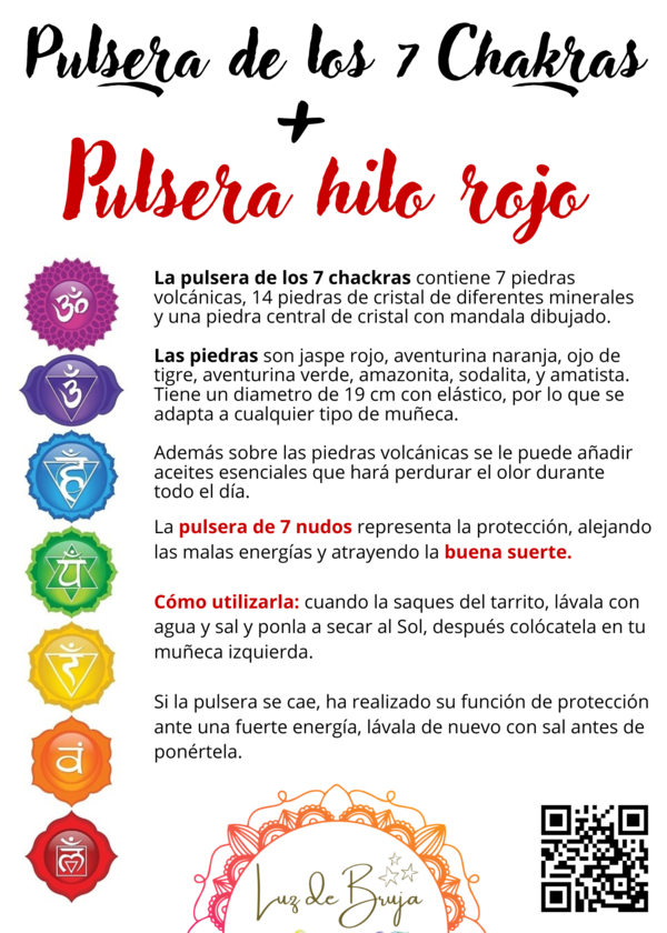 Pack de Protección y Energía - Pulsera de Hilo Rojo con 7 Nudos + Pulsera de los Chakras