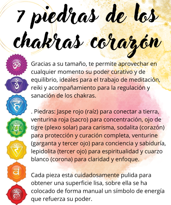Juego de 7 piedras en forma de corazón para los Chakras.