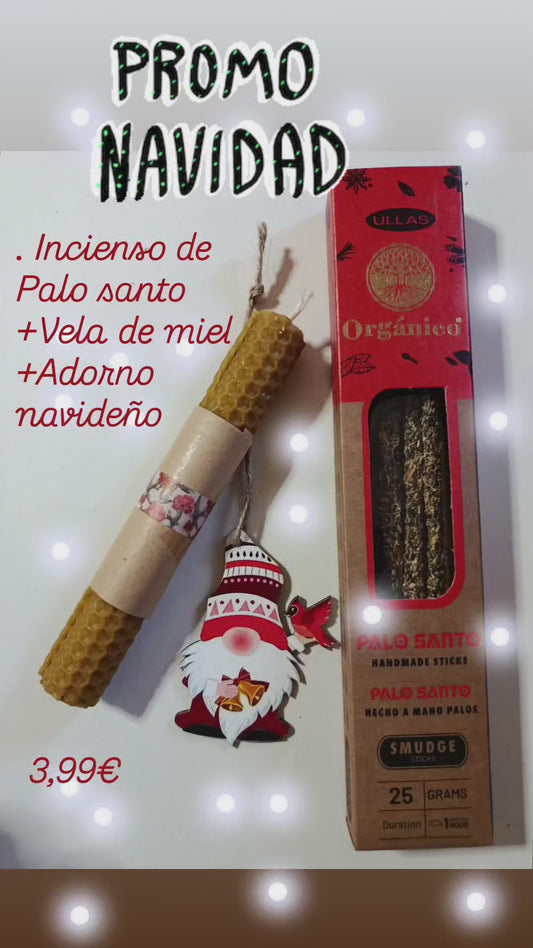Vela cera de miel + Palo Santo +  adorno navideño